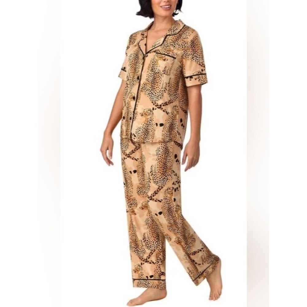 New Room Service Tan Leopard Pajamas XL 16 18 PJs Loungewear
